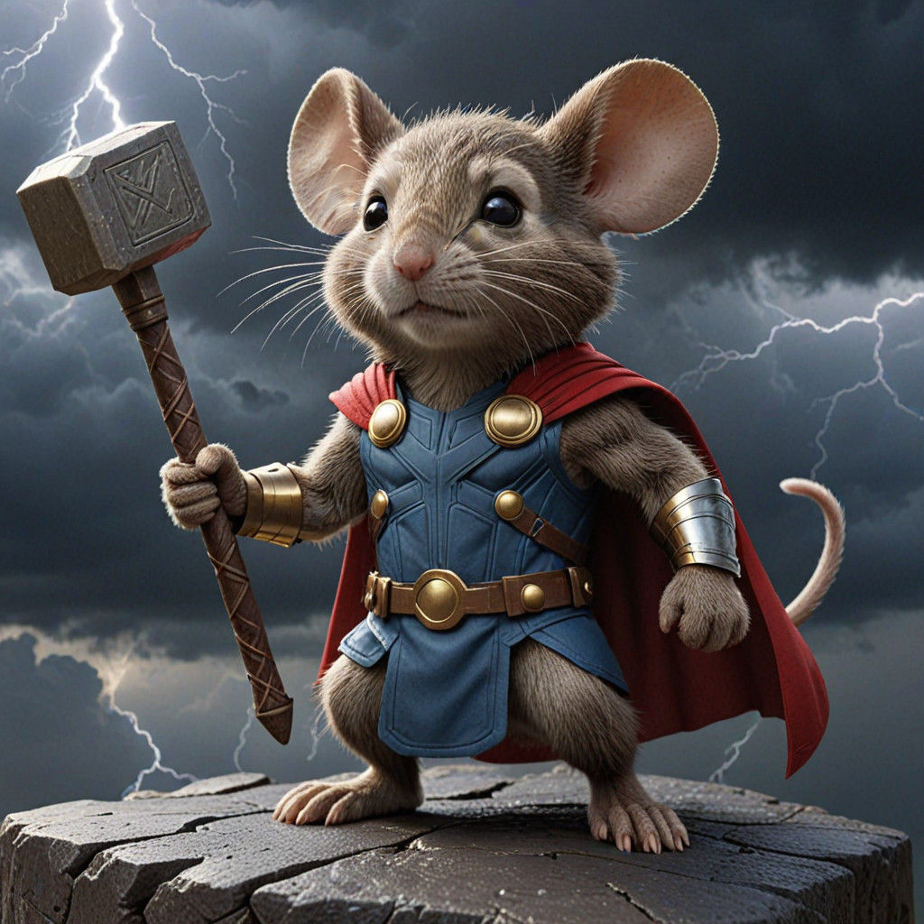 Superhero Mouse Thor Defies Dark Stormy Skies