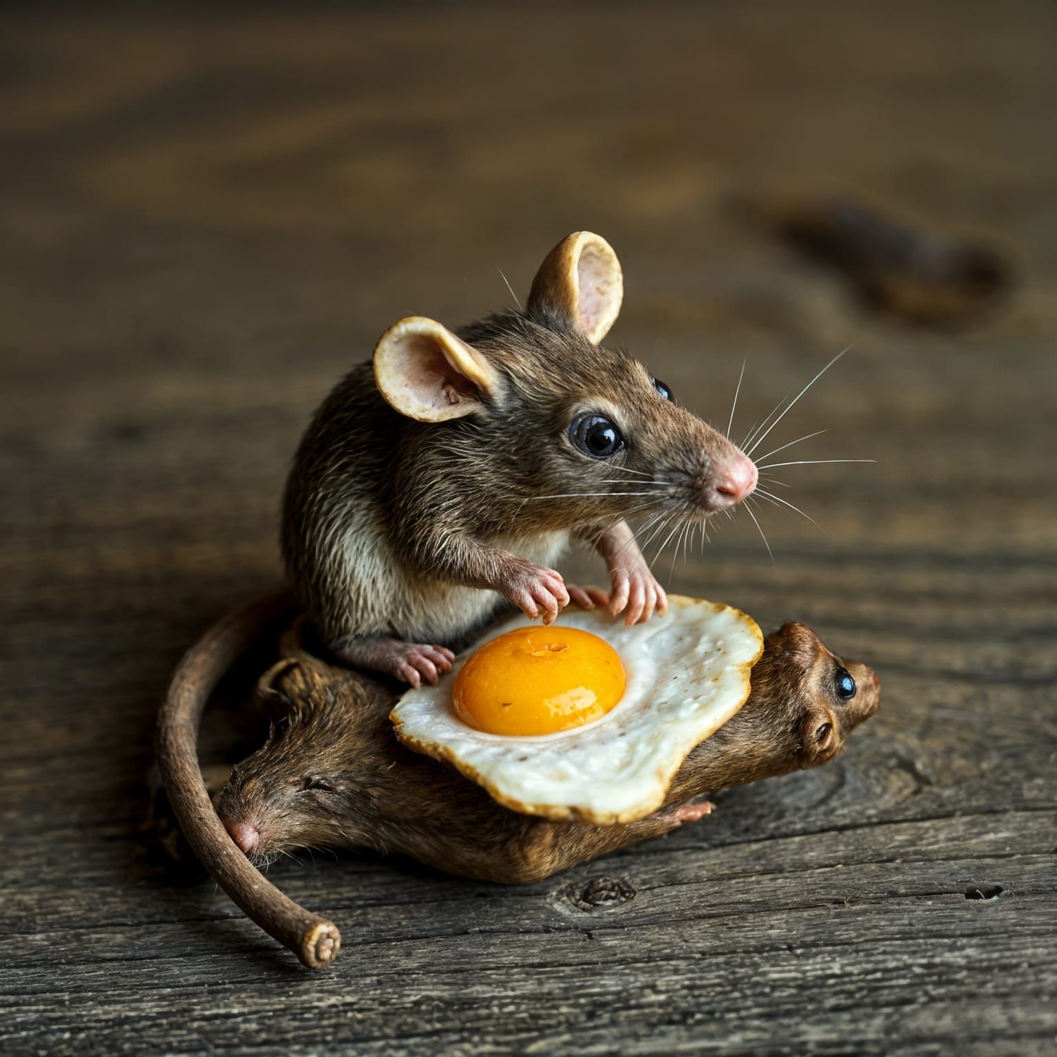 A Humble Wood Carving of a Rat Enjoying a Fried Egg