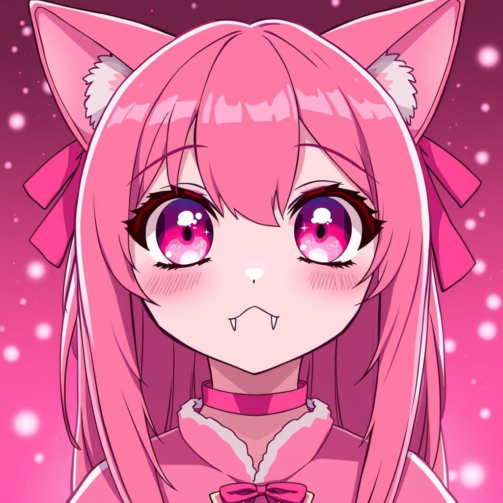 Cute Anime Catgirl in Vibrant Pink Attire