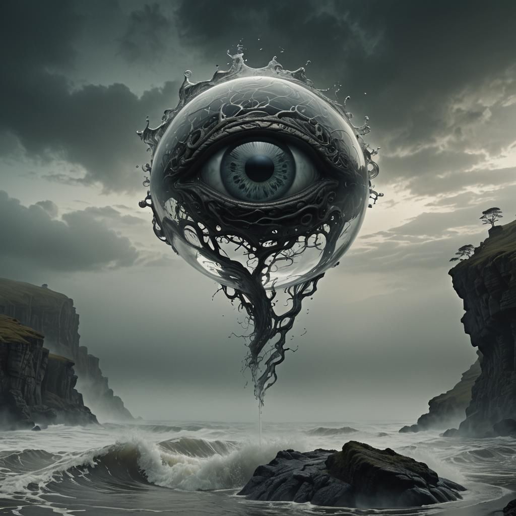 Glass 'A' with Brain in Surreal Dark Fantasy