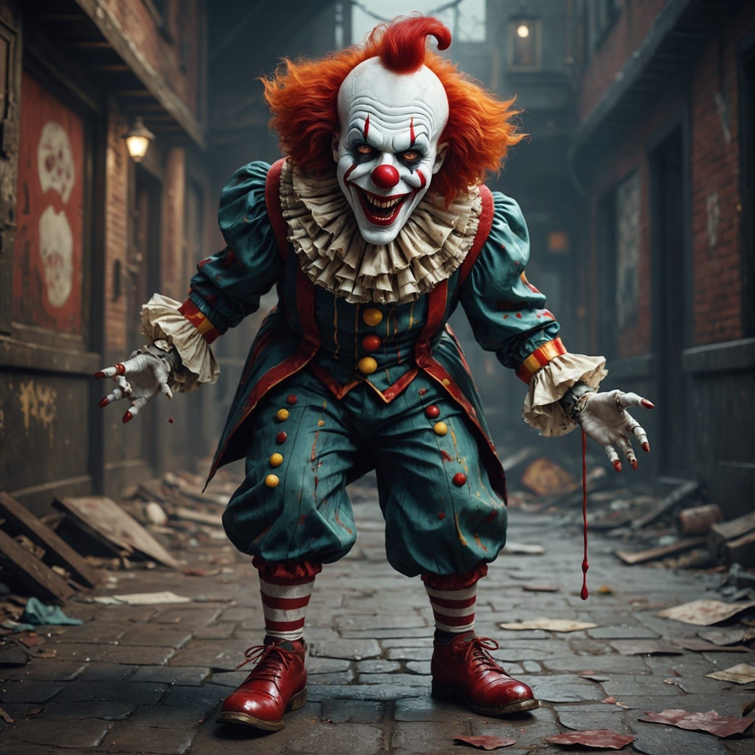 Menacing Red-Haired Clown in Detailed Digital Painting