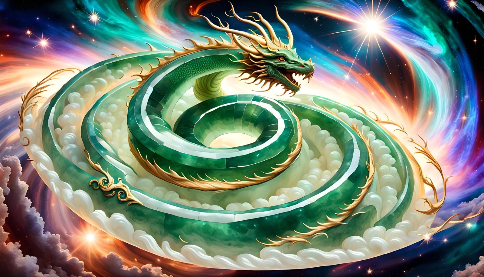 Jade-Dragon Goddess NuWa in Cosmic Flight