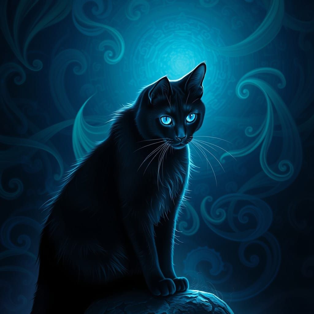 Ethereal Feline Illuminated by Blacklight in Dreamlike Scene
