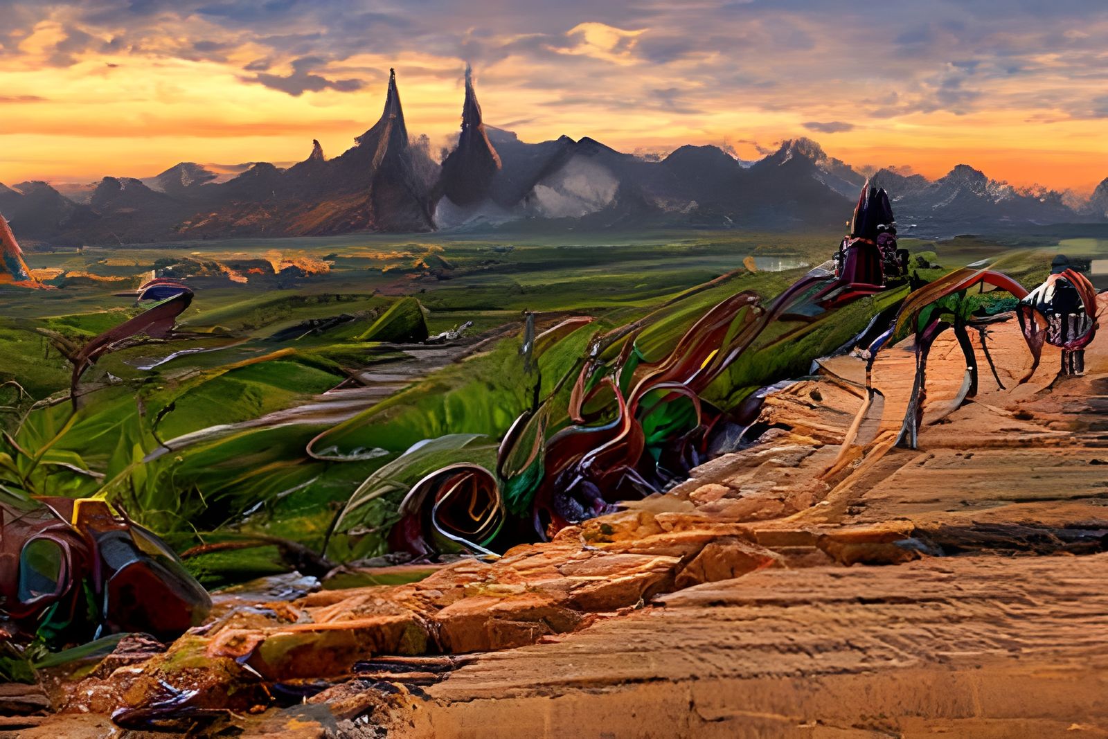 Vast Valley Landscape Painting in Sci-Fi Style
