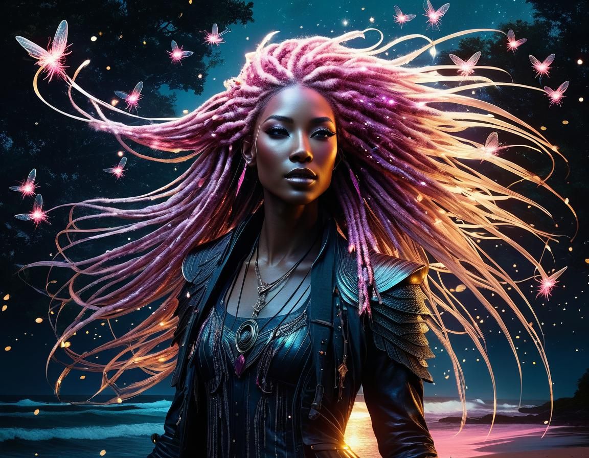 Pegasus Girl with Pink Dreadlocks, Astral Style