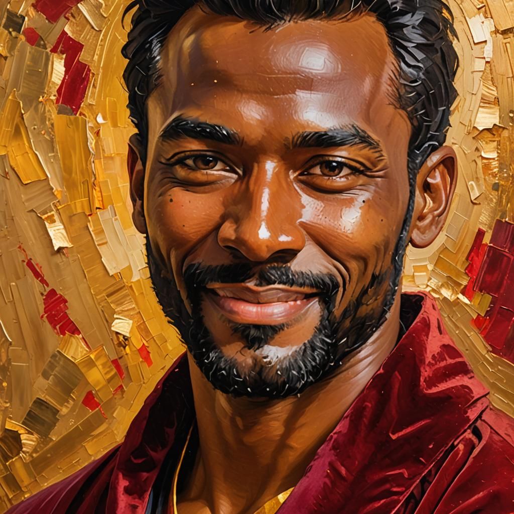 Smiling Man in Red Robe: Impressionist Impasto Portrait