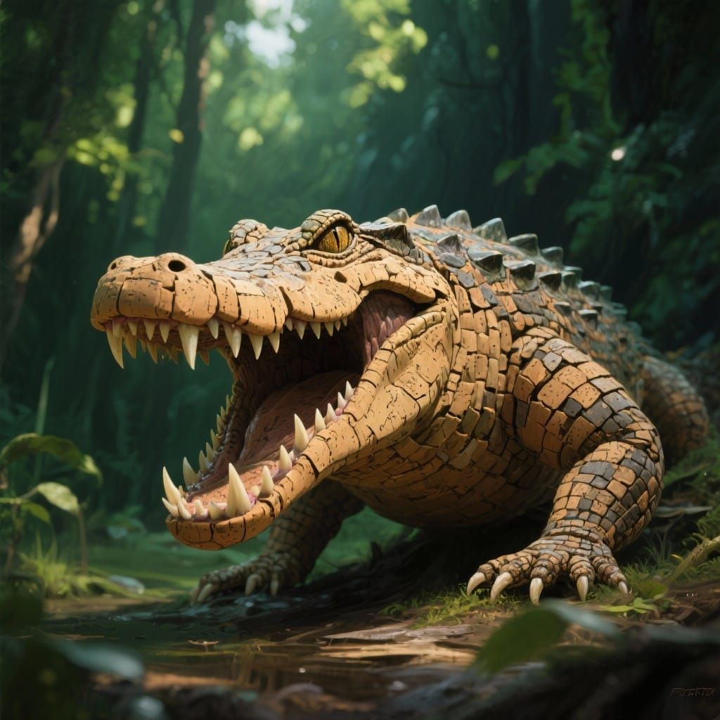 Ferocious Cork Alligator in Forest Green