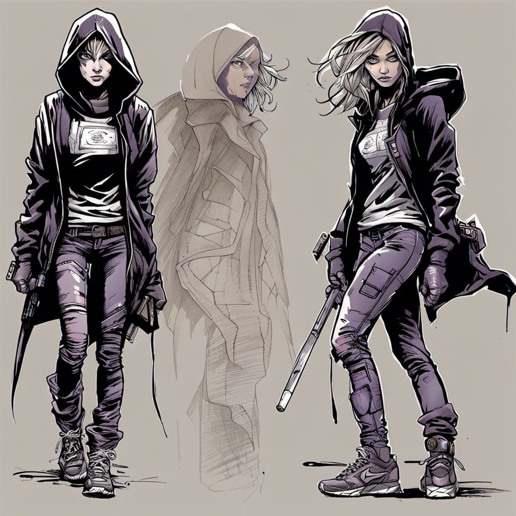 Lethal Supermodel Assassin in Ink Art Style