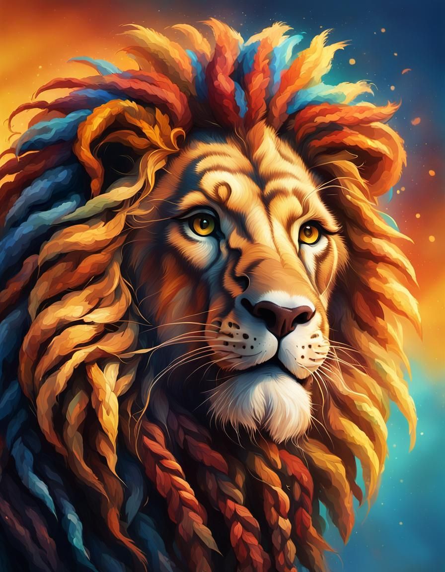 Smiling Rastaman Lion with Braided Beard