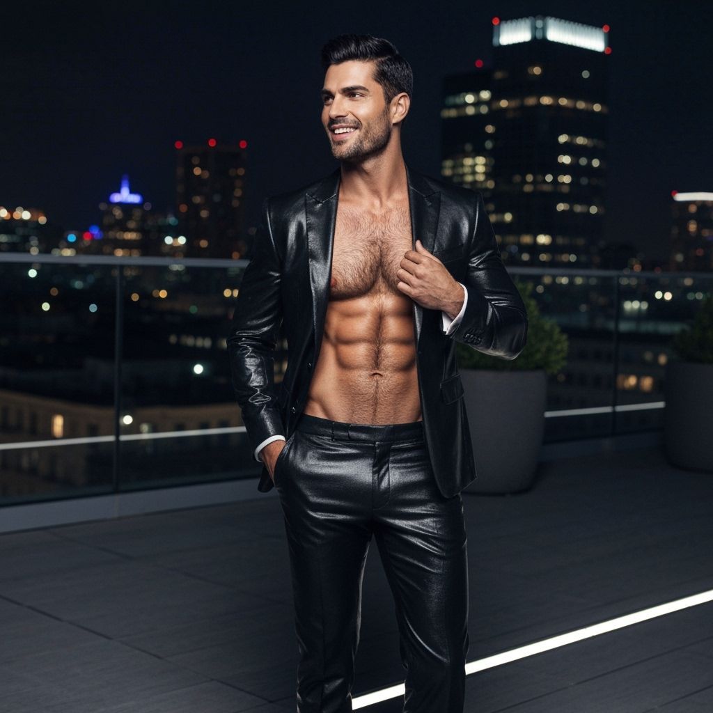 Gay Man in Tuxedo on Rooftop at Night