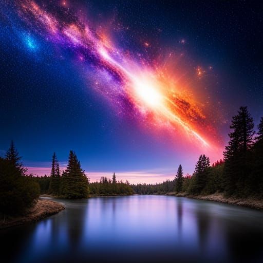 Radiant Starry Night Over Fantasy Forest