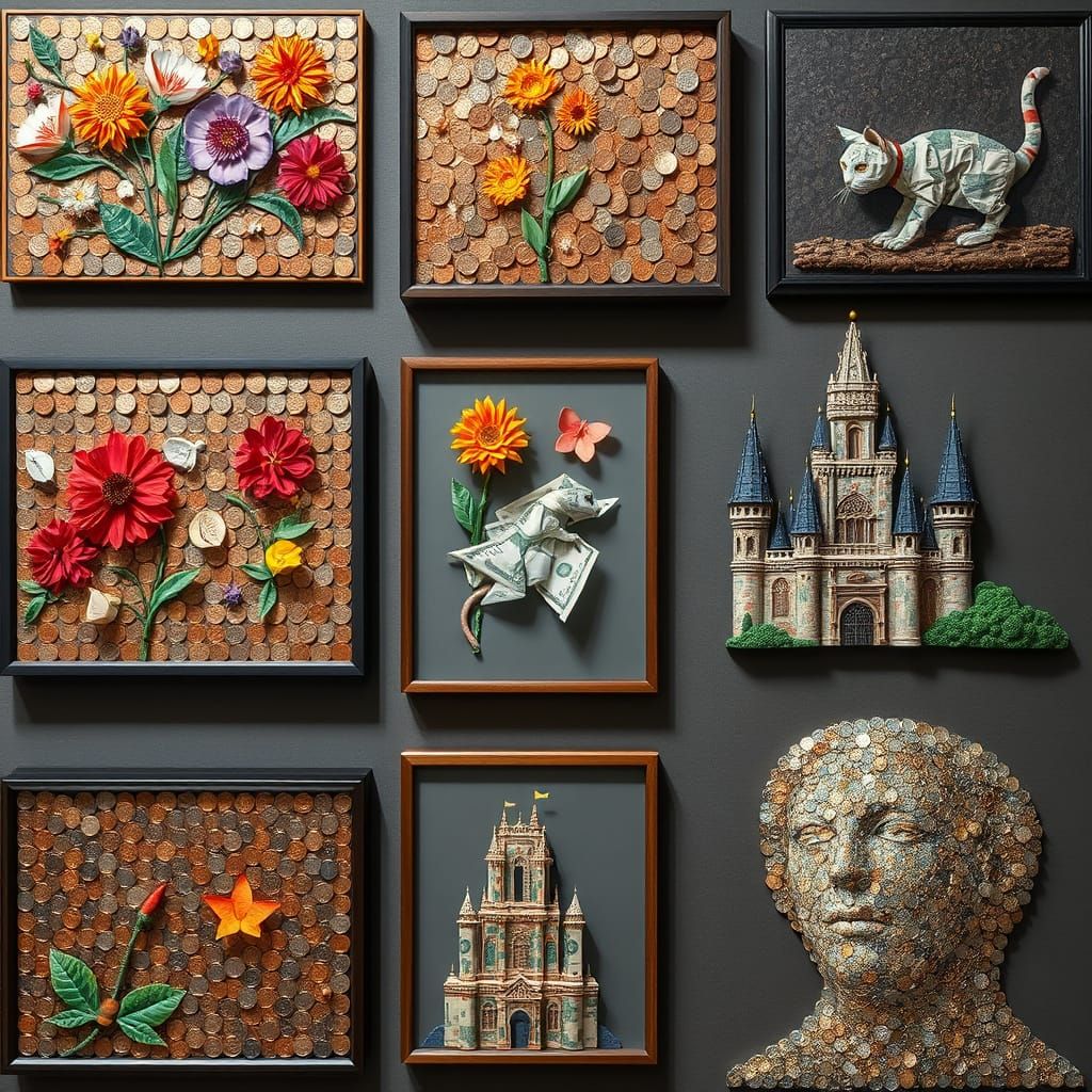 Art Gallery with Penny Flowers & Origami Animals