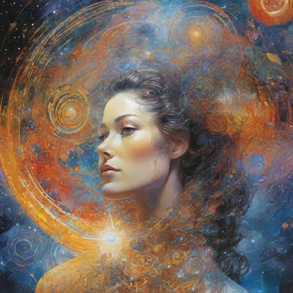 Surreal Portrait of Woman Emerging from Cosmic Spirals in In...