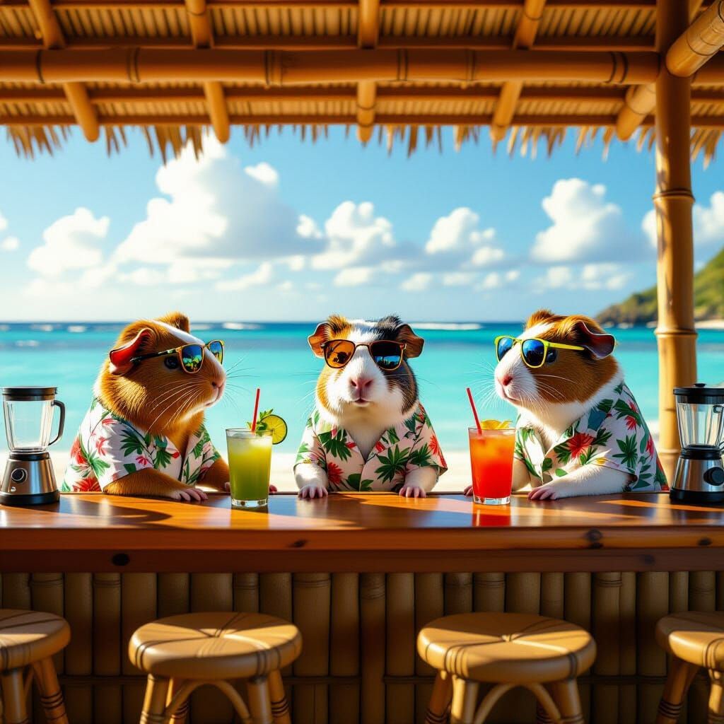 Guinea Pig Bartenders on a Tropical Beach