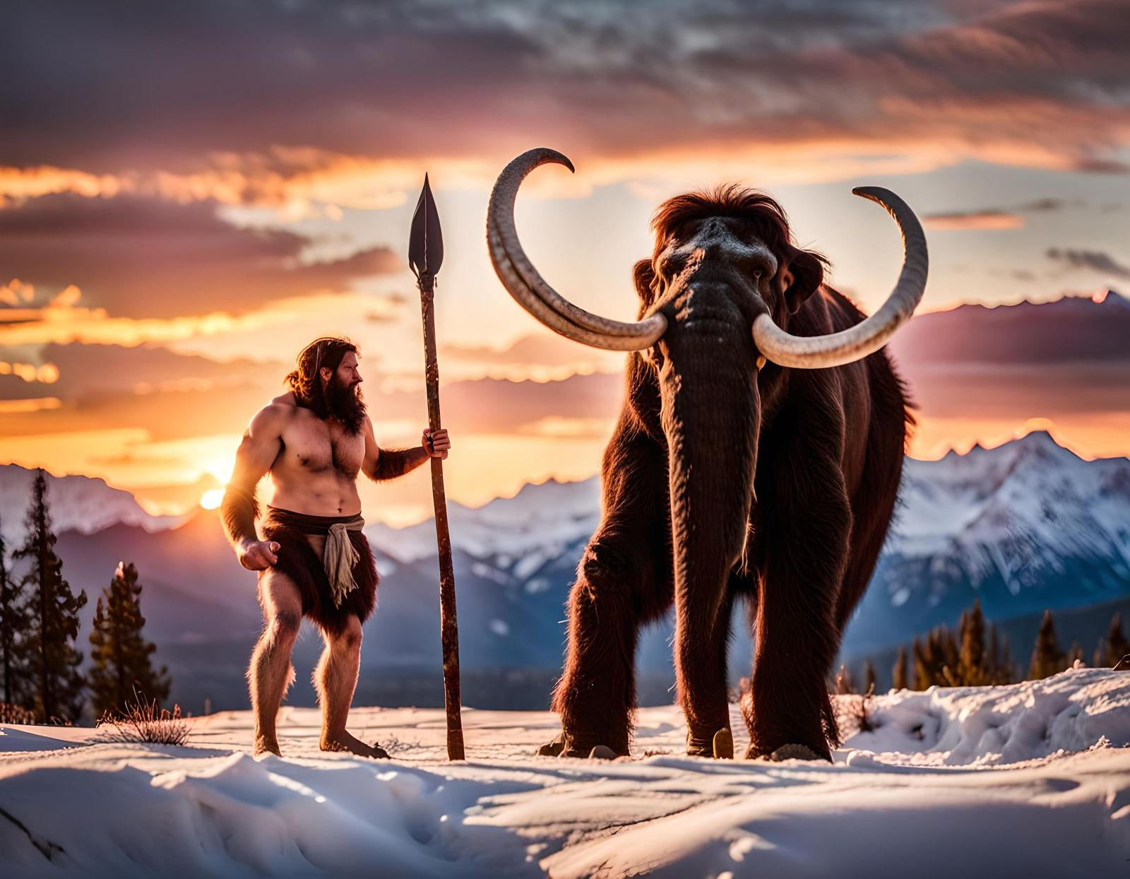 Caveman and Mammoth in the Rocky Mountains