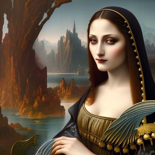 Gothic Vampire Mona Lisa with Marble Hair