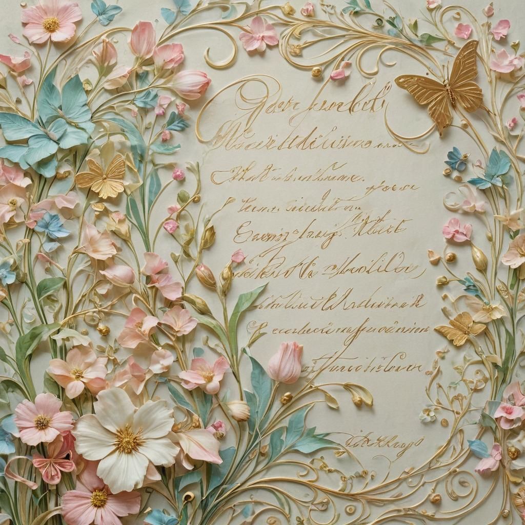 French Art Nouveau Calligraphy with Flowers and Butterflies