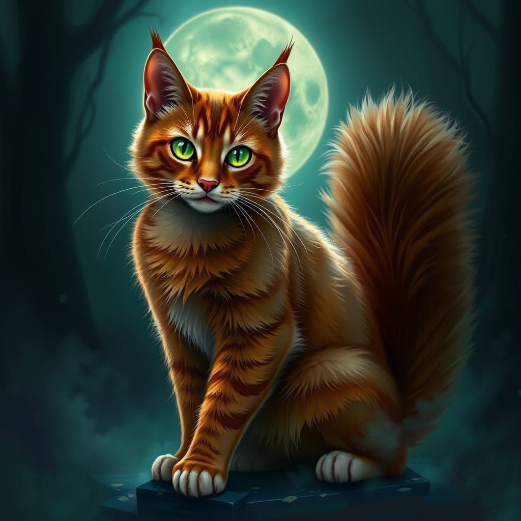 Regal Dark Ginger She-Cat with Luxurious Bushy Tail and Vibr...