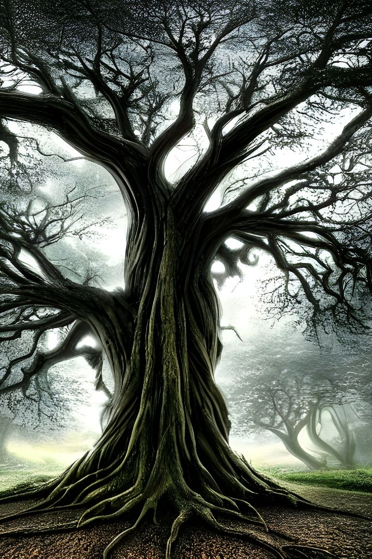 Mystical Tree with a Face: Hyperrealistic Fantasy Art