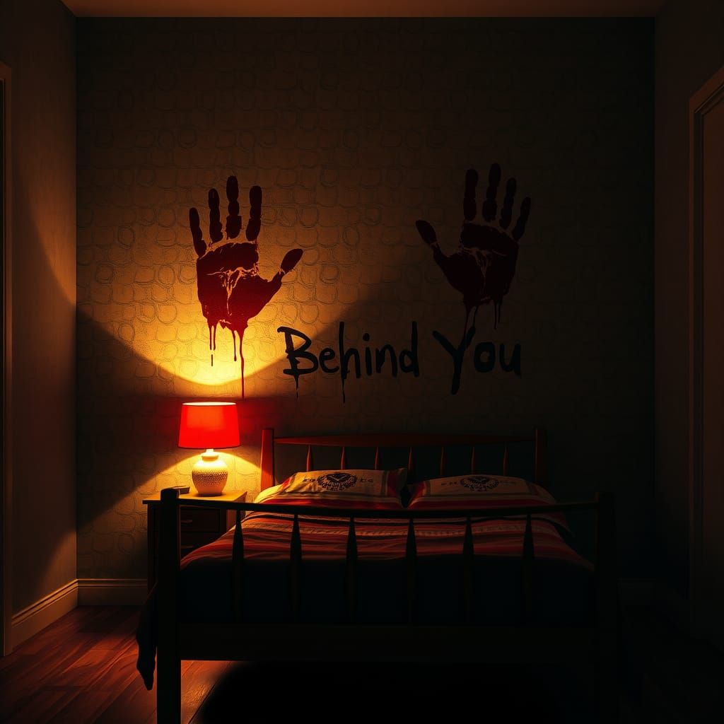 Ominous Message on Bedroom Wall in Expressionist Style