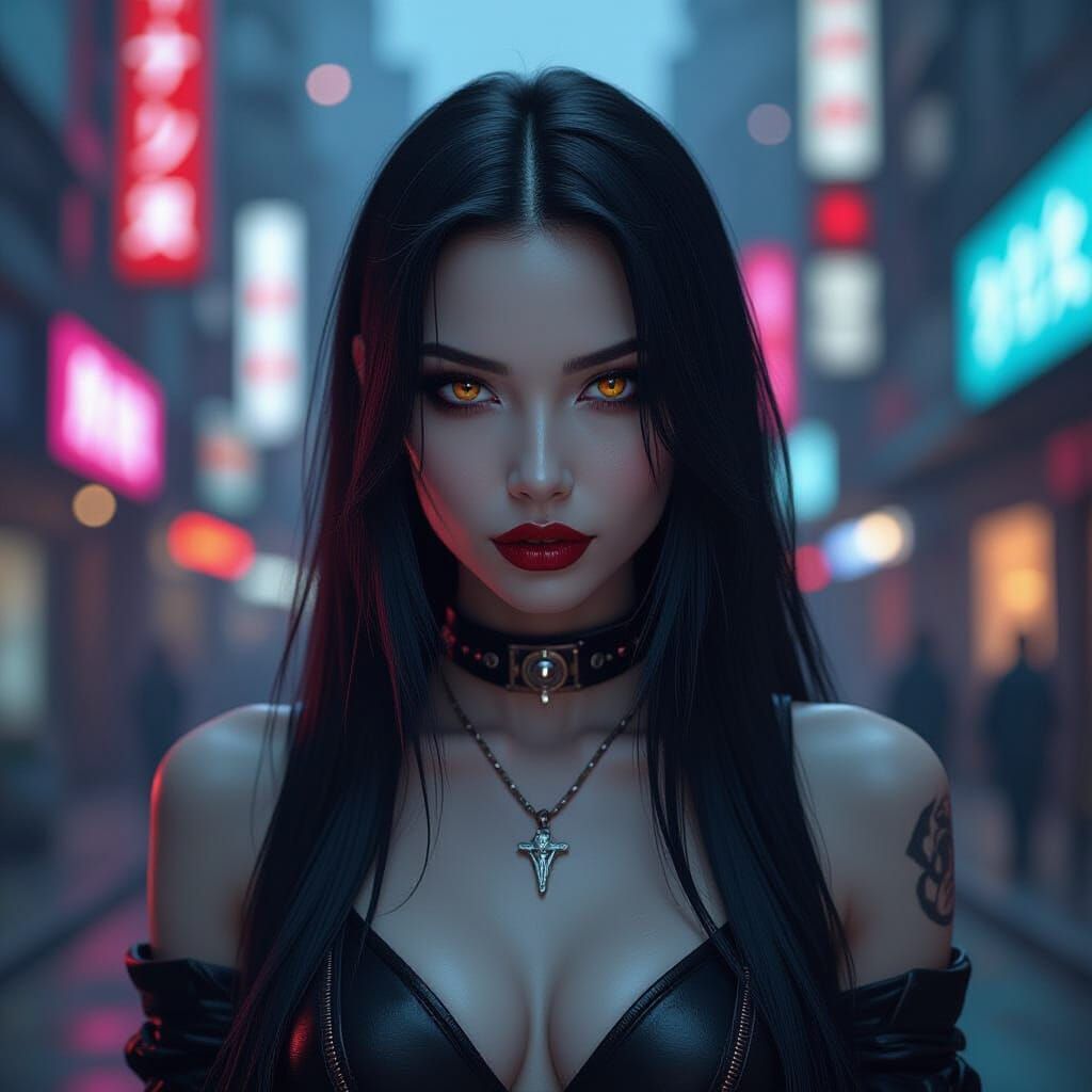 Cyberpunk Vampire in Neo-Tokyo, Gritty Style