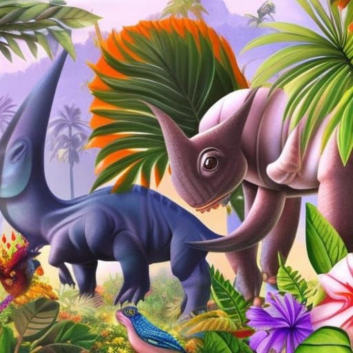 Hyperrealistic Triceratops Dinosaur in Jungle Scene