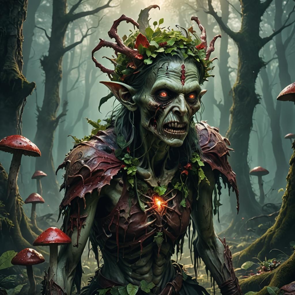 Zombie Elf in Mystical Forest: Fantasy Art