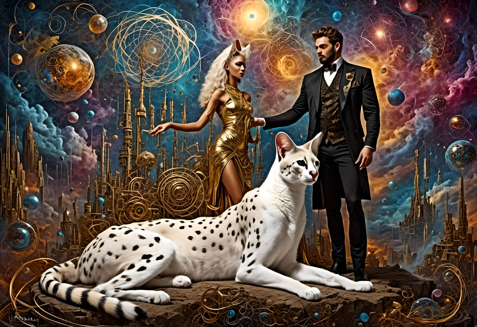 Astral Faerie Cowboy Couple in Dali Surrealism Style