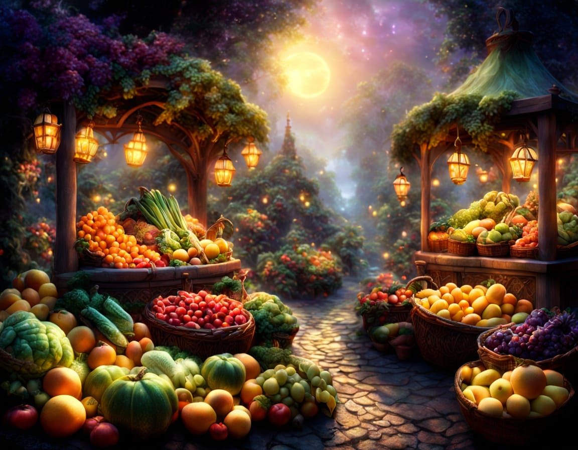 Ethereal Fantasy Farmstand with Glowing Fruit