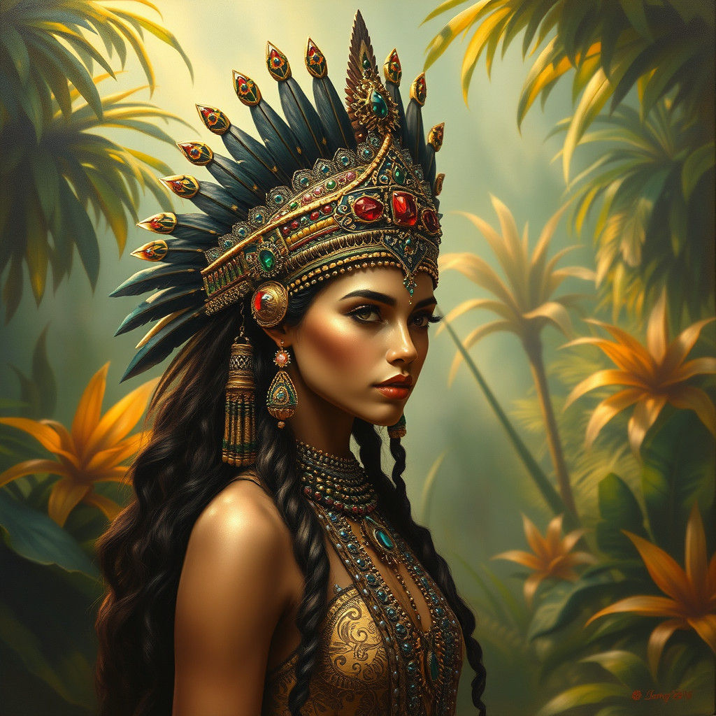 Lemurian Princess in Jungle, Oil Painting Style