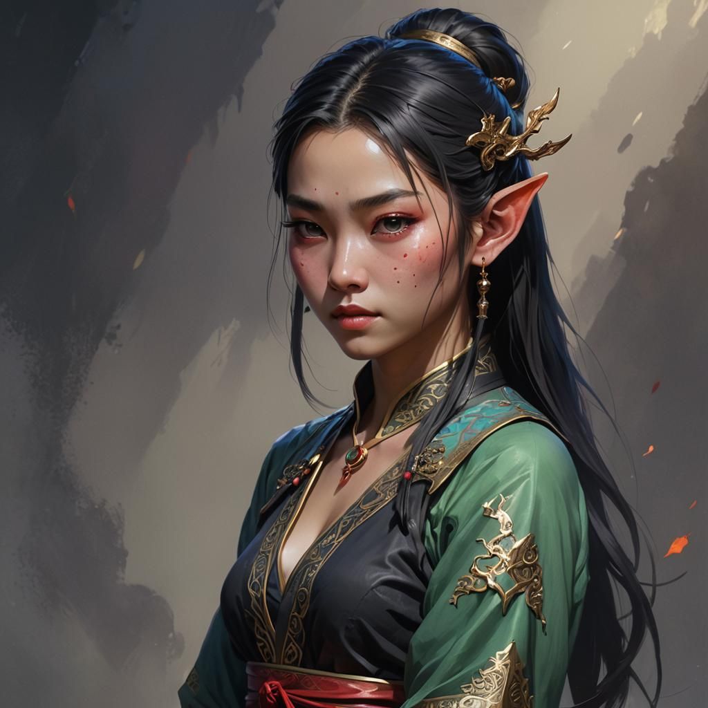 Fantasy Elf Girl in Dark, Detailed Digital Art