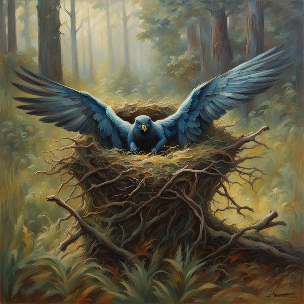 Dewy Nest: An Oil Painting in Gurney Style