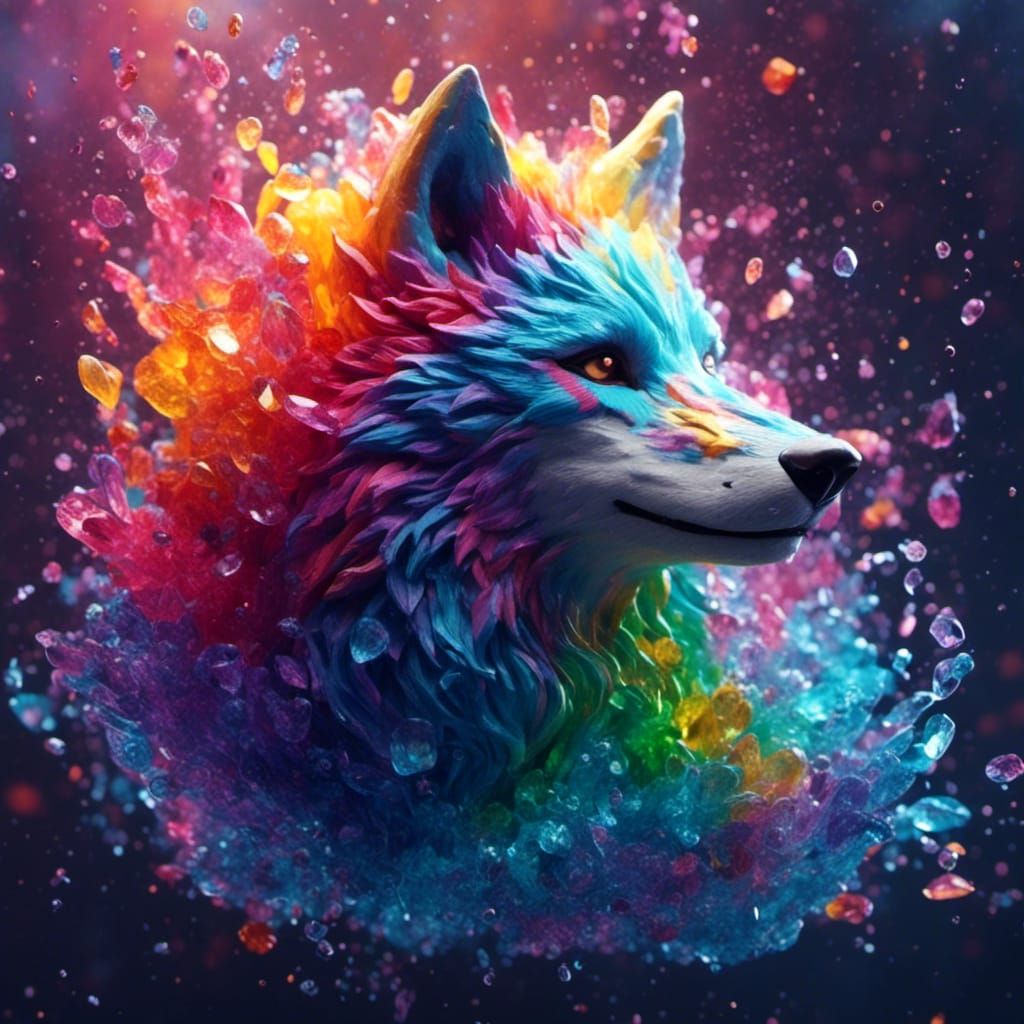 Rainbow Crystal Wolf in Detailed Matte Painting Style