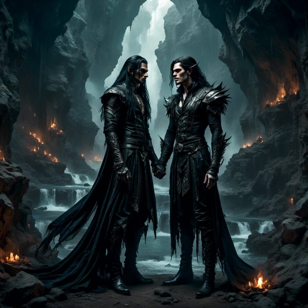 Dark Elf Gay Couple in Gothic Cave Romance