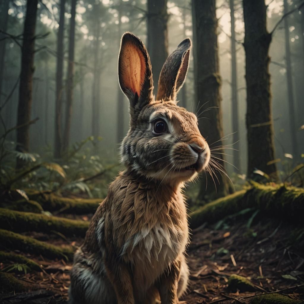 Intense Bunny with Sharp Teeth in Mystic Forest