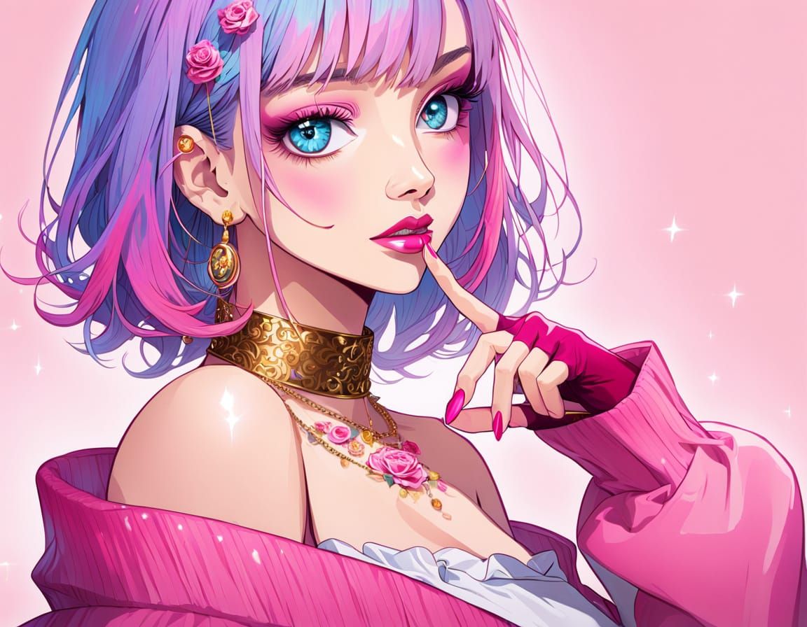 Young Woman with Blue Hair in Photorealistic Digital Portrai...