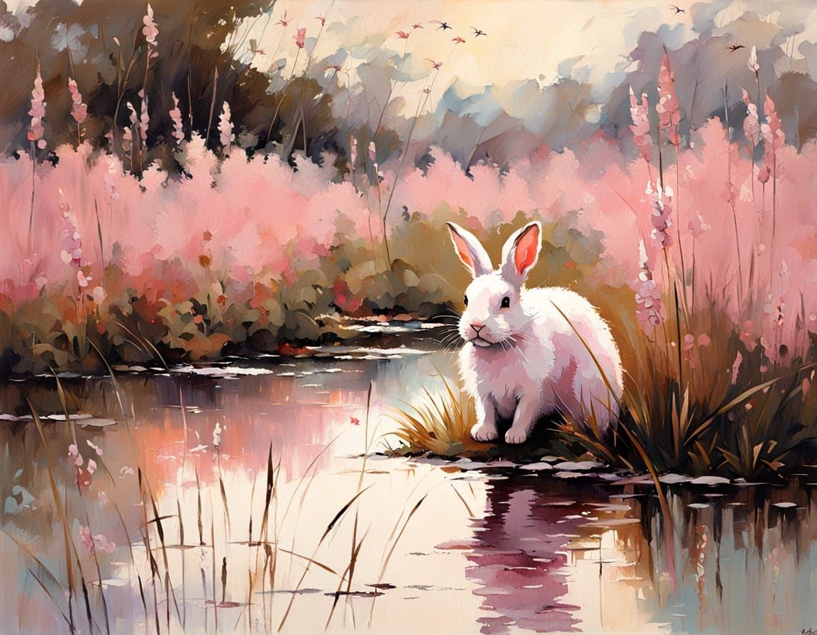 Pink Bunny by Brook in Impressionistic Style