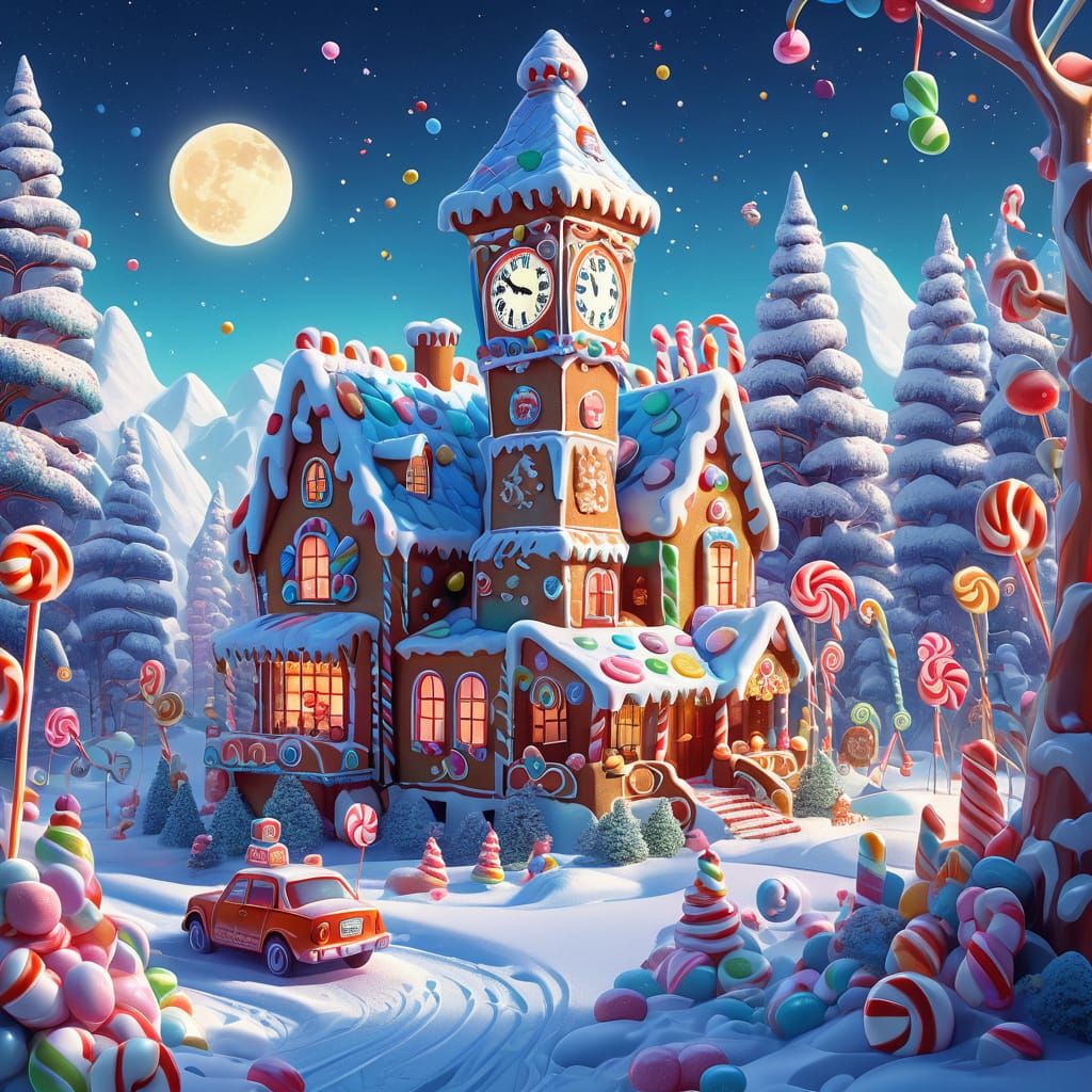 Whimsical Gingerbread Village with Candy Cane Trees