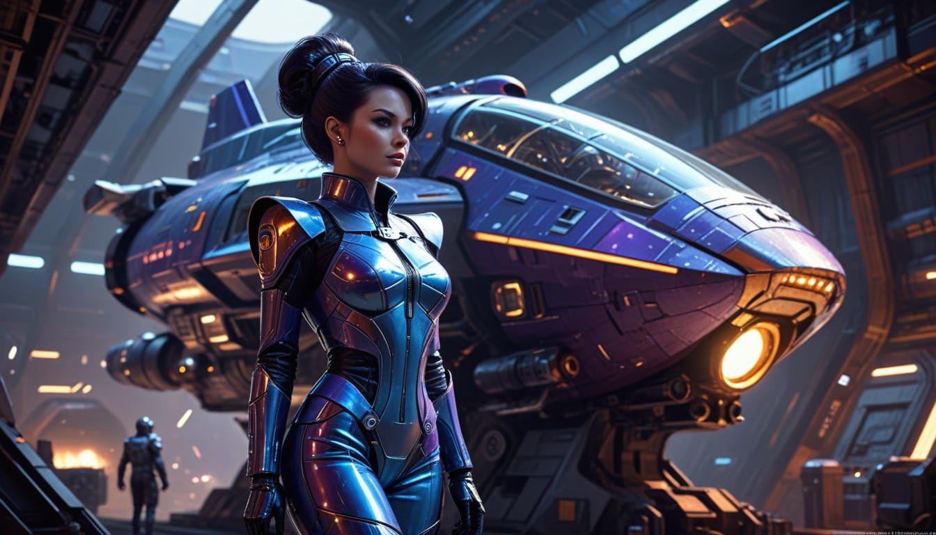 Retro-Futuristic Pinup in Vibrant, Detailed Sci-Fi Style