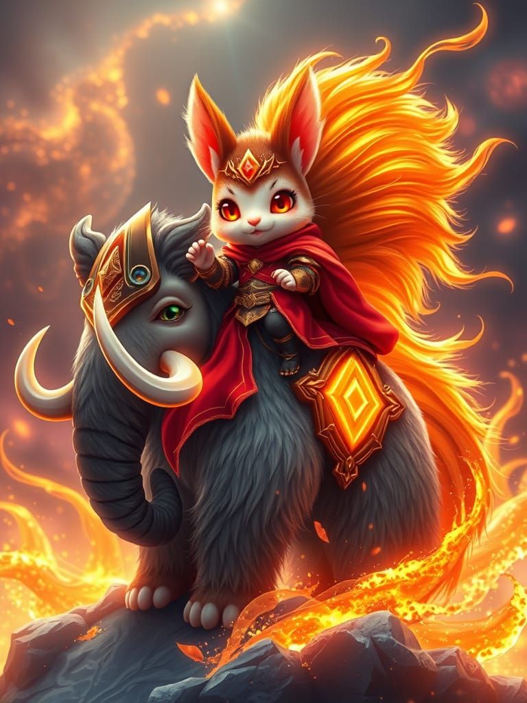 Chibi Squirrel King on Mammoth in Cosmic Expanse