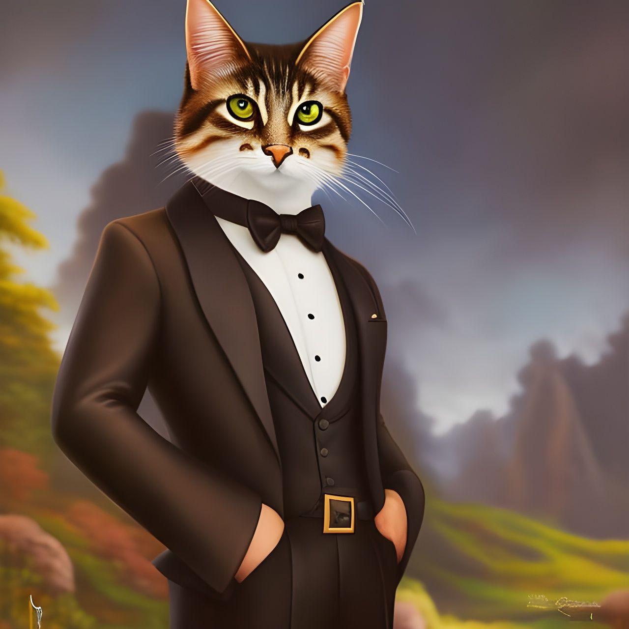 Tabby Cat in Tuxedo: Detailed Fantasy Art