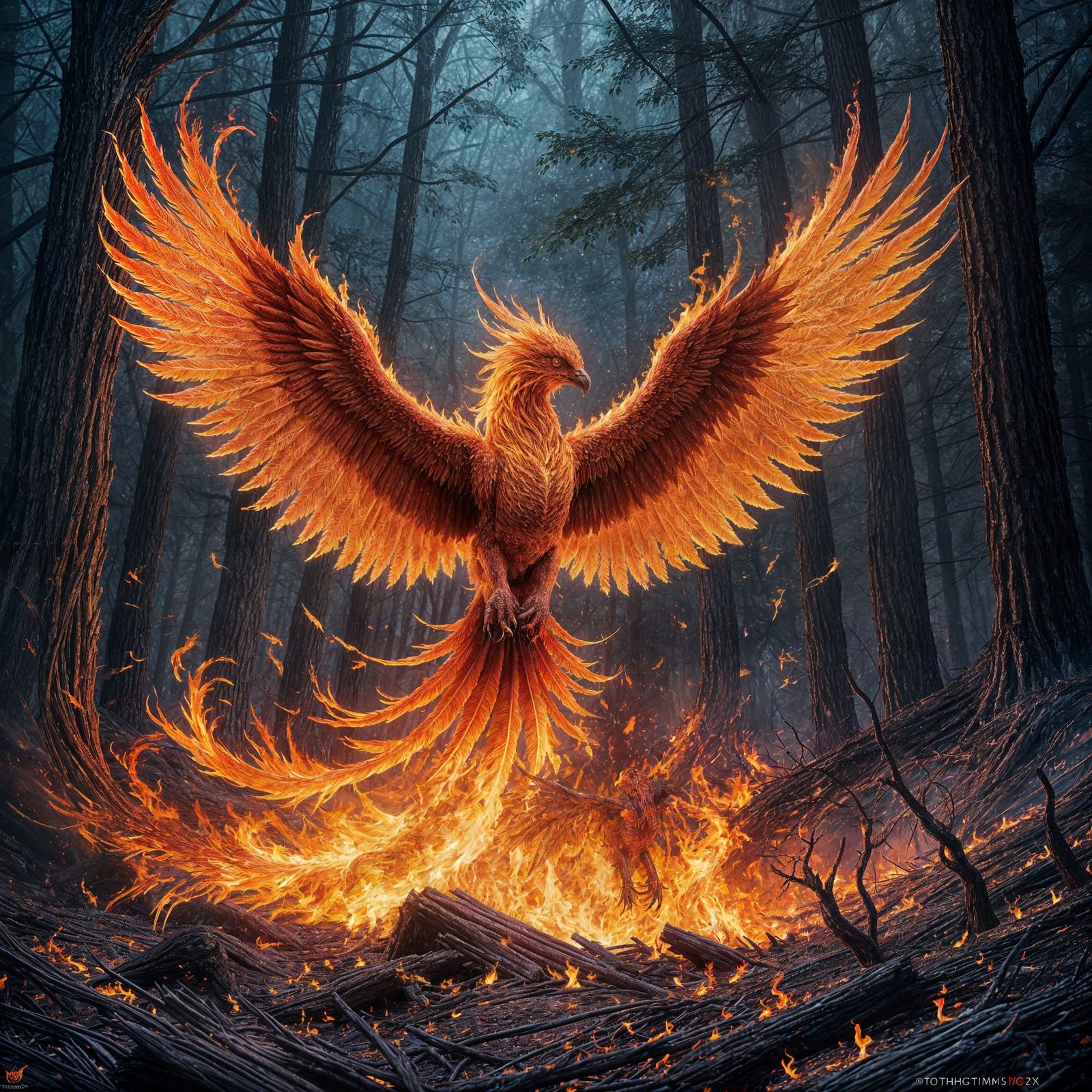 Fire Phoenix Rising: An 8K Oil Painting