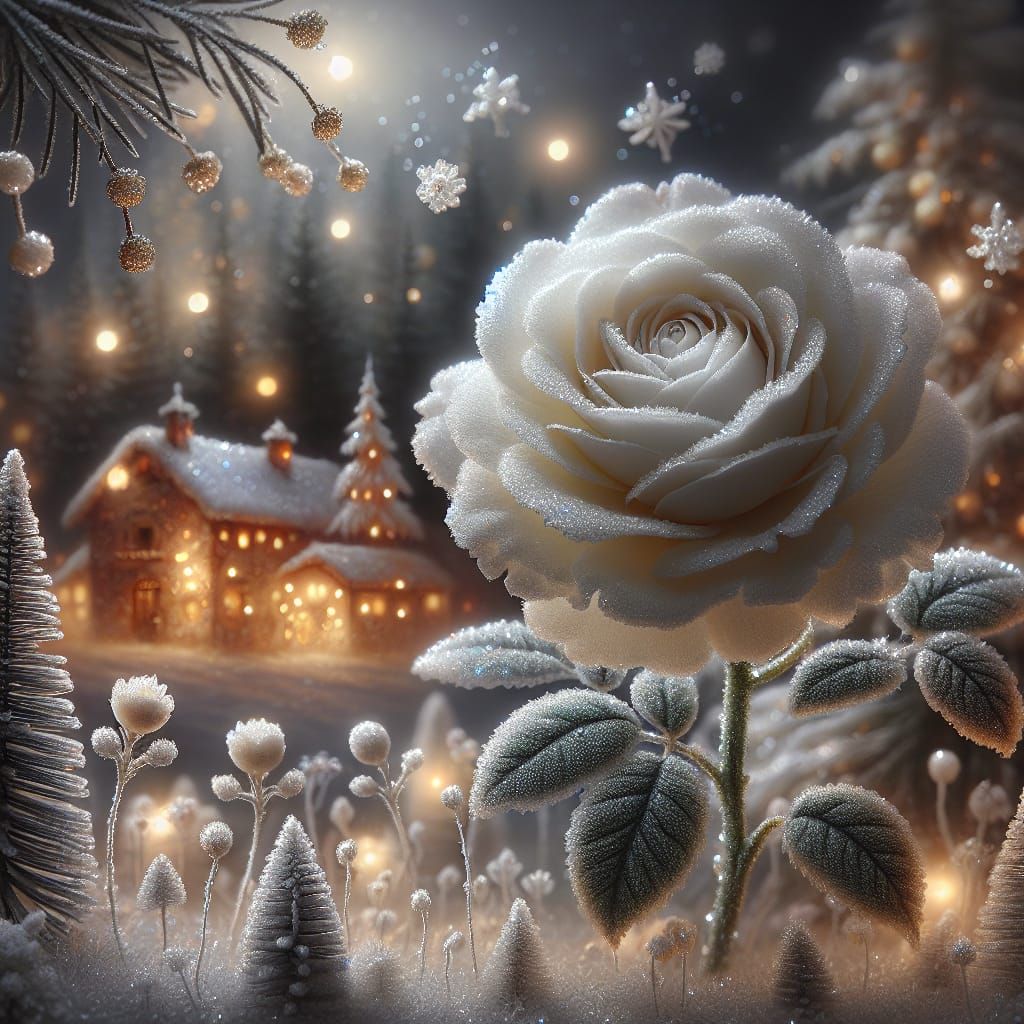 Winter Rose in Christmas Wonderland Scene