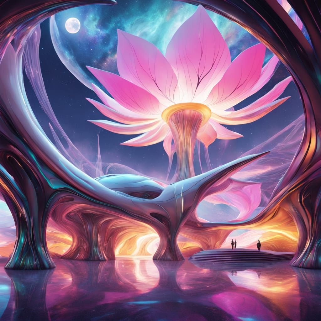 Futuristic Lotus Moonbase in Ethereal Glow