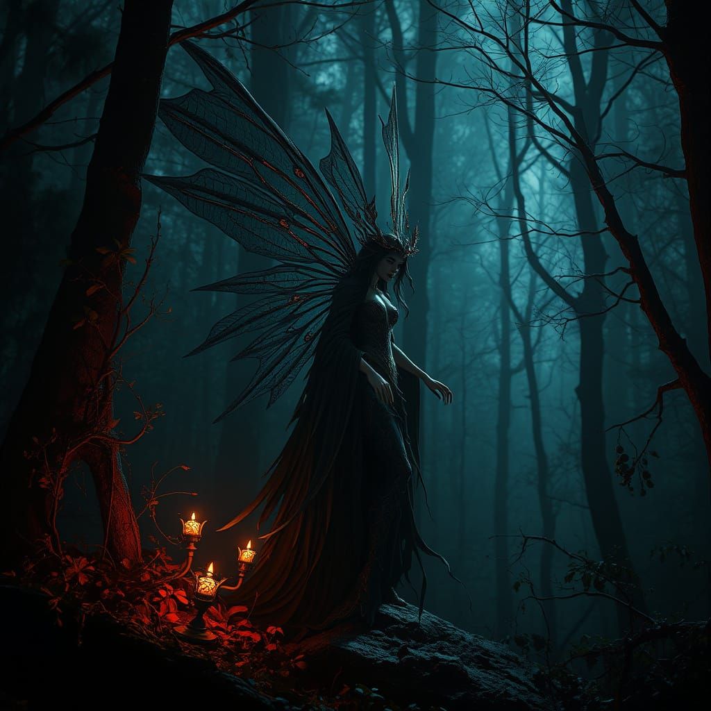 Ethereal Dark Fairy in Midnight Forest