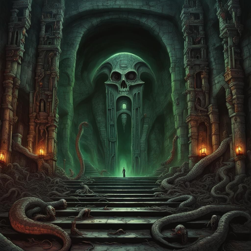 Dark Cyberpunk Necropolis Tower Portal in Underworld