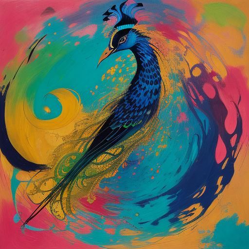 Peacock Woman Portrait in Abstract Expressionism Style