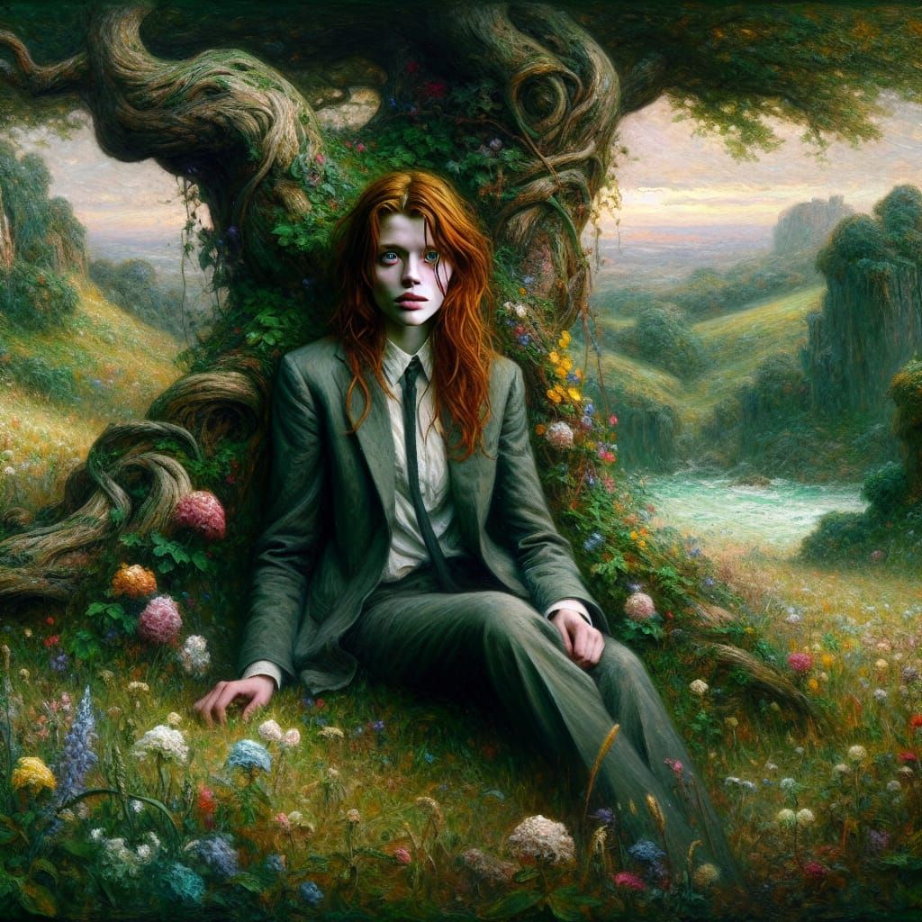 Princess in Suit in a High Fantasy Landscape