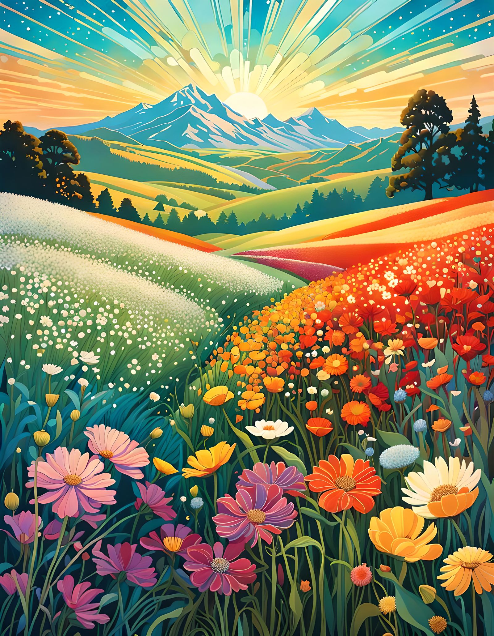 Winter Meets Spring: A Floral Art Nouveau Illustration