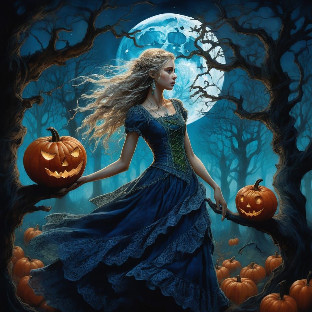 Sorrowful Maiden Dances with Wolf Under Blood Moon